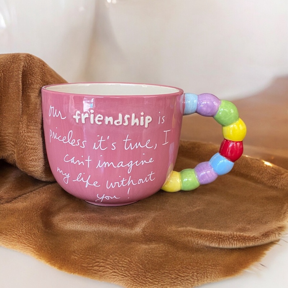 Sandra Magsamen Studio Oversized Pink Friendship Mug Multi-Color Bead Handle